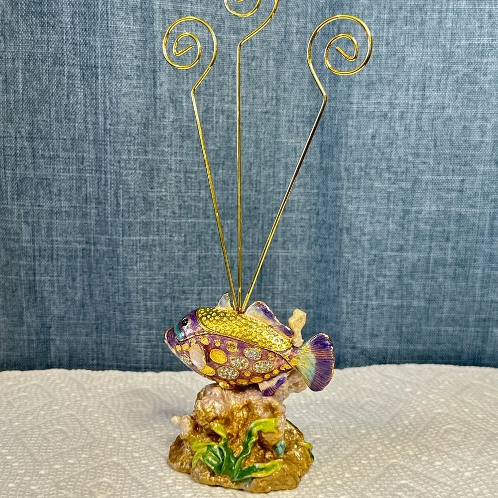 Enameled Fish With Coral Metal Figurine / Photo / Receipe /‎ Note Card Holder
